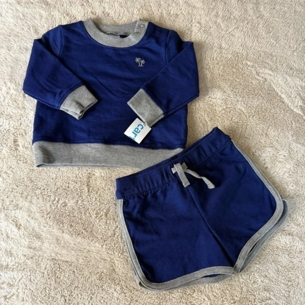 NWT Carters long sleeve lightweight sweatshirt and matching shorts set